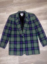 Vintage Pendleton Virgin Wool Blazer Jacket Women Plaid 2 Button Lined Size 10