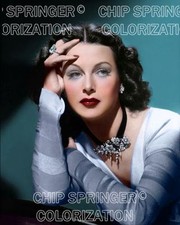 HEDY LAMARR USANDO CHOCKER CON JOYAS 8X10 HERMOSA FOTO A COLOR POR CHIP SPRINGER