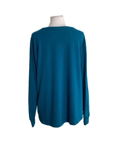 Terra & Sky Womens Sweater Size 0X 14W Blue Green Solid Long Sleeve Knit Popover - Picture 2 of 8