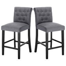 2/4x Bar Stools High Counter Breakfast Chair with Linen Upholstered Backrest Pub