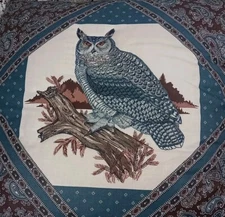 Vintage Lace Owl Throw Pillow Paisley Blue Lace Great Horned Owl Couch Pillow