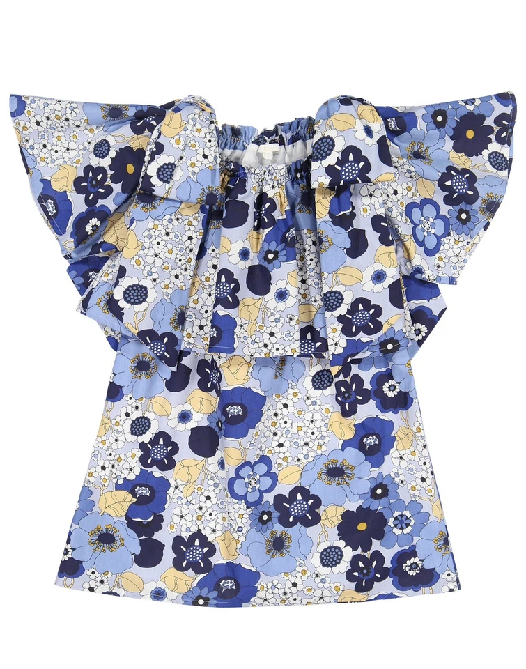 Vestido CHLOE Niñas Estampado Margarita Loca en Azul 100% Algodón Talla 14 Foto 2 de 4
