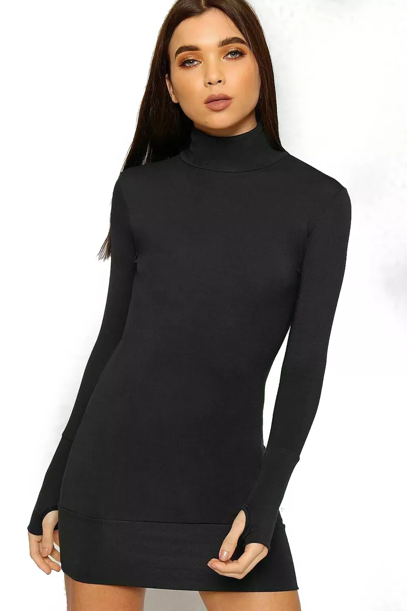 Women Ladies Long Sleeve Stretch Thumb Hole Tunic Top Bodycon Polo
