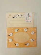 Japanese Stationery Set Lovely Shimaenaga Long-Tailed Tit 6 Papers 3 Envelopes