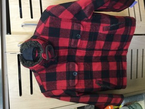 red and black checked jacket