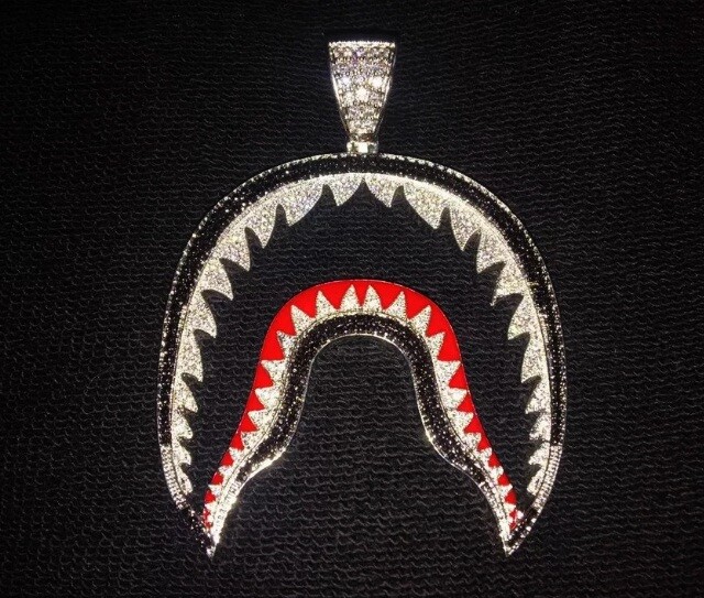 bapeネックレス sv925 Solid 925 Silver Custom Bathing Ape Bape Shark Men's Pendant With