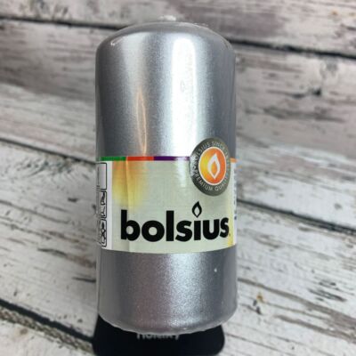 Bolsius Premium Silver Metallic Pillar Candle Home Decor 120mm x 58mm Unused