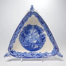 Masons Ironstone Blue Transferware Griffin Heads Antique Triangular Bowl 11"