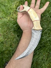 CUSTOM DAMASCUS STEEL Tactical Hunting combat Karambit Survival  KNIFE EDC 197x
