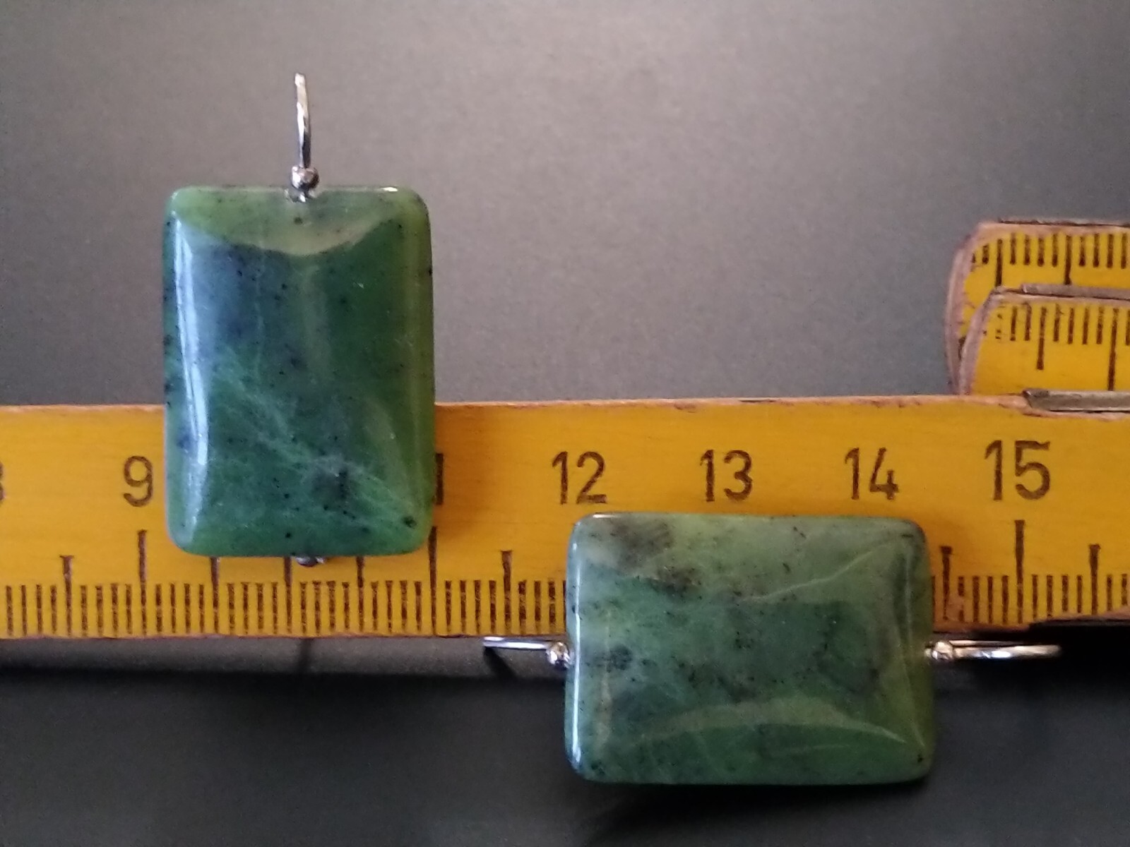 Large Jade Earrings Rectangle SILVER 925 - image 9