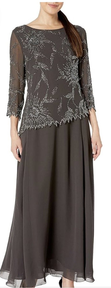 j kara women's 3 4 sleeve beaded dress 3/4 Dress, Slate/Mercury/Gun, Size 12 Evening gown