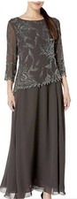 J Kara Women's 3/4 Sleeve Beaded Dress, Slate/Mercury/Gun, Size 12