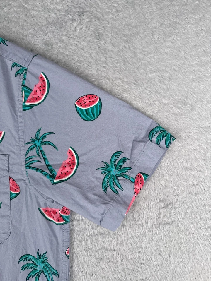Matix Shirt Men Medium Blue Watermelon Palm Tree Cotton Blend Hawaiian Button Up - Image 2 of 4