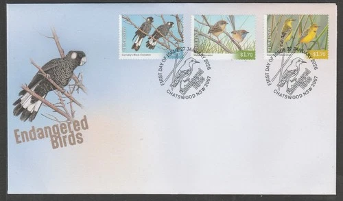 AUSTRALIA 2026 ENDANGERED BIRDS design set of 3 stamps V F Used on FDC  in Stock
