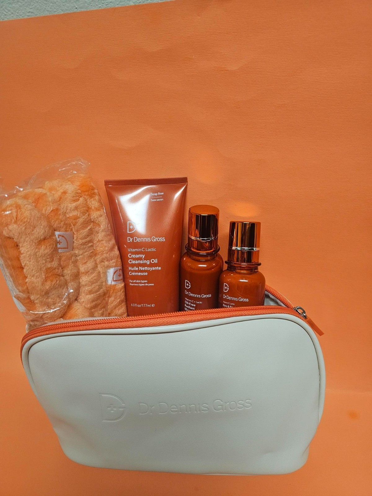 Dr. Dennis Gross 3 pc Vitamin C bundle moisturizer eye cream cleanser+headband
