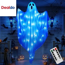 4 FT Halloween Hanging Ghost Decorations with 50 LED Lights, Light Up White G...
