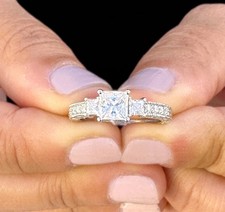 Certified Natural 1.6ct I/VS Princess Cut Diamond 14K White Gold Engagement Ring