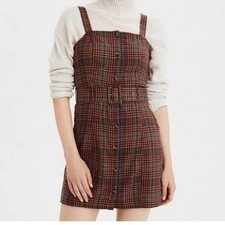 American Eagle Plaid Button Front Mini Dress XS A-Line Casual Fall Dress