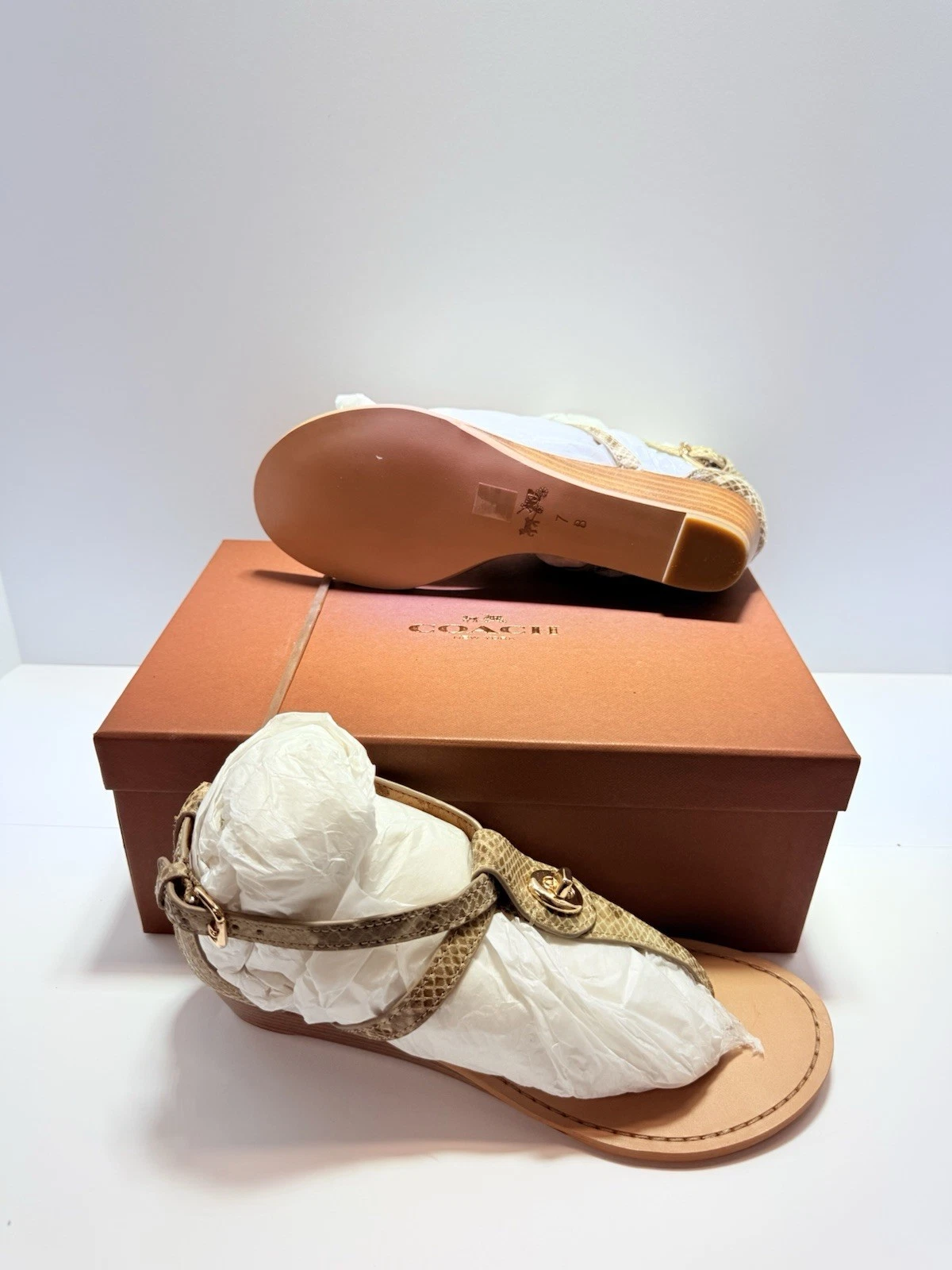 NEW SZ 7M Coach Turnlock Leather Sandals INGRID NAT PRINT SNAKE(Snakeskin Print)