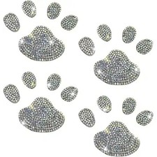 4PCS Crystal Car Decoration Stickers, Bling Rhinestone Paw Print, Multicolor