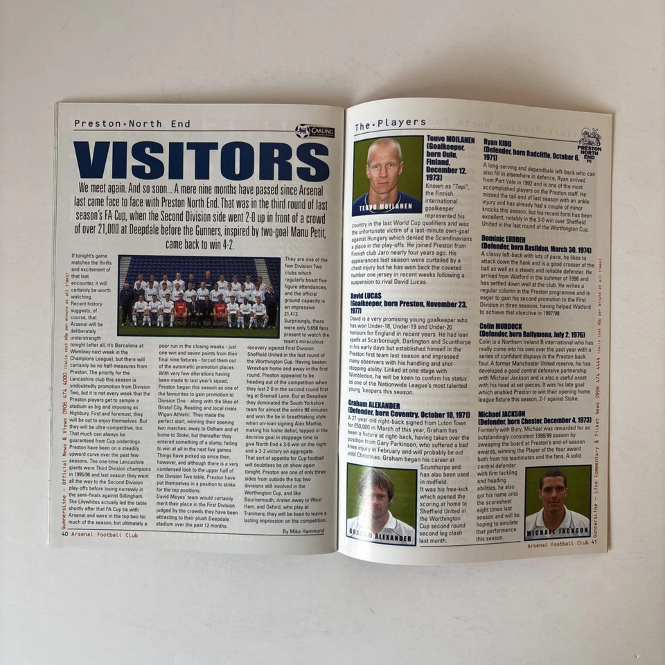 Arsenal v Preston North End - Worthington Cup Programme October 12th 1999 - Image 4 of 4