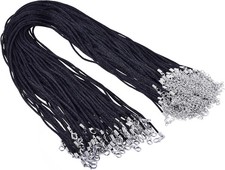 50Pcs Black Satin Silk Necklace Cord 2.0Mm/24'' with 2'' Extension Chain Lead Ni