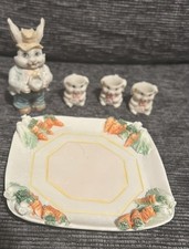 Vintage Miniature Bunny Tea Set Treasured Times 6 Piece Easter Collectible