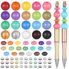 300 Pieces Focal Beads for Pens, 12mm Silicone Lentil Beads, 15mm Silicone Ro...