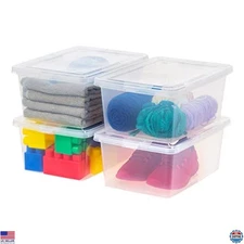 IRIS USA 15 Quart Clear Storage Bins - Set of 4 Stackable Shoe Boxes with Lids