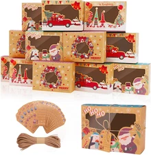 12 PCS Christmas Cookie Boxes for Gift Giving, Christmas Bakery Treat Boxes with