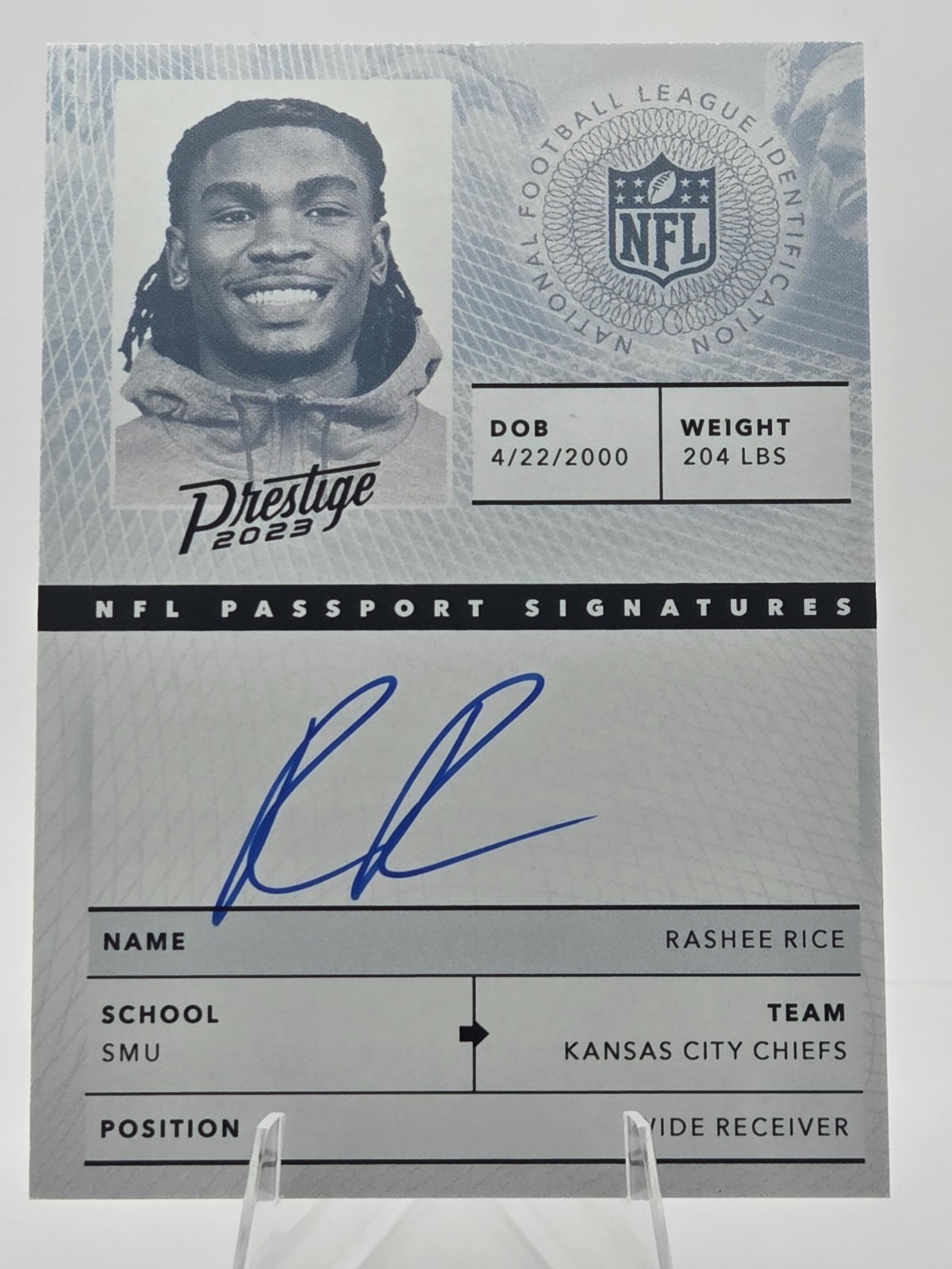 2023 RASHEE RICE ON CARD AUTO Panini Prestige Passport Signature SP Chiefs RC
