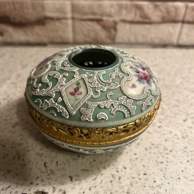 Hair Receiver Vintage  Hand Painted Porcelain  Not Marked
