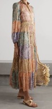 Zimmermann RRP $1350 Brighton Patchwork Silk midi Dress Size 0 Aus 8 US 4