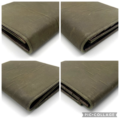 PRADA Tri Fold Portefeuille Sac à Main Tessuto Nylon Cuir Kaki Marron Authentique _0166 - Photo 8/24