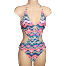 Lascana Plunge One-Piece Monokini Swimsuit 0 *Multicolor Tie-Dye* NEW!