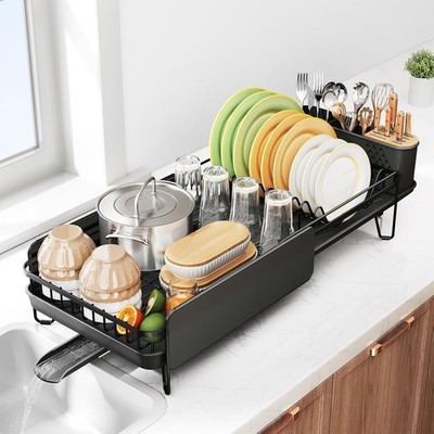 Dish Drying Rack - Large Dish Racks for Kitchen Counter, Expandable Dish Drainer