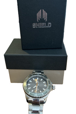 Watch Men's Shield Model SLDSH111-7 Silver Band w/ Black Face Japanese Movement