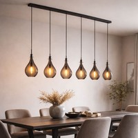 Pendelleuchte HäNgelampe Esszimmerleuchte 6-Flammig Metall Schwarz Glas Rauch