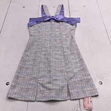 SheIn Dress Womens M Purple Tweed Square Neck Bow Tank A-Line Short Mini Party