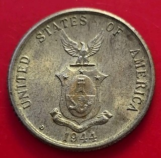 1944 D Philippines USA Silver 20 Centavos