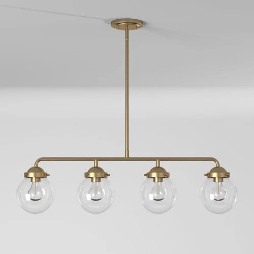 Brushed Gold Four Light Island Fixture with Clear Glass Shades - Picture 5 of 8