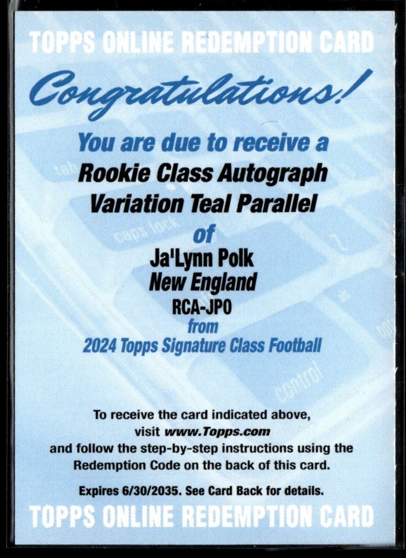 Ja'Lynn Polk Topps Signature Class Rookie Class Autograph Variation #RCAJPO Teal