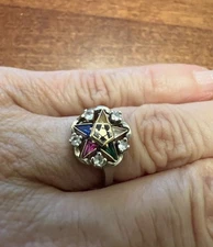 Vintage 10K Gold & Lab Gems Order Of The Eastern Star Ring Size 3.5 - Masonic
