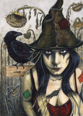 値下げ！onetigris scarecrow 新品未使用 値引き不可 Gothic Fantasy Scarecrow Art PRINT Halloween Crow Dead Sunflowers