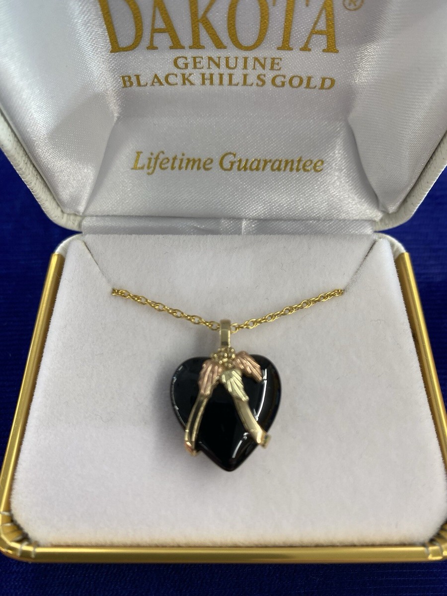 Black Hills Gold heart necklace with black onyx, please read