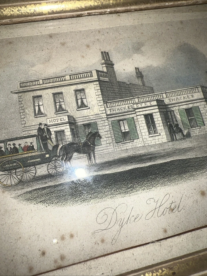 Antique Etching Devil's Dyke. The Old Dyke House Hotel In Beautiful Gold Frame - Image 4 of 4