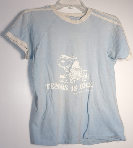 Vtg 1970s Peanuts Snoopy Ringer Shirt Tennis Is Cool Joe Retro-Large-Size Schulz - Picture 6 of 6