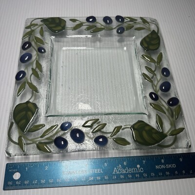 Large Olives Hand Painted Collection Plate Platter 10'' x 10'' 3D Olives/Grapes
