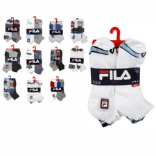 6pk FILA SWIFT DRY SPORT MEN'S SOCKS SHOE SIZE 6-12 QUARTER NO SHOW WHITE BLACK