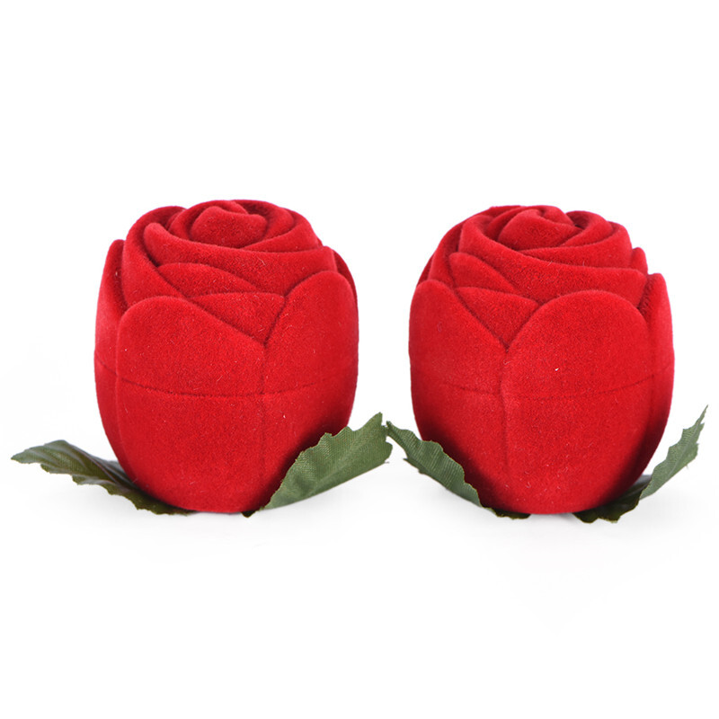 Red Rose Flower Velvet Jewelry Storage Box Engagement Ring Display Case